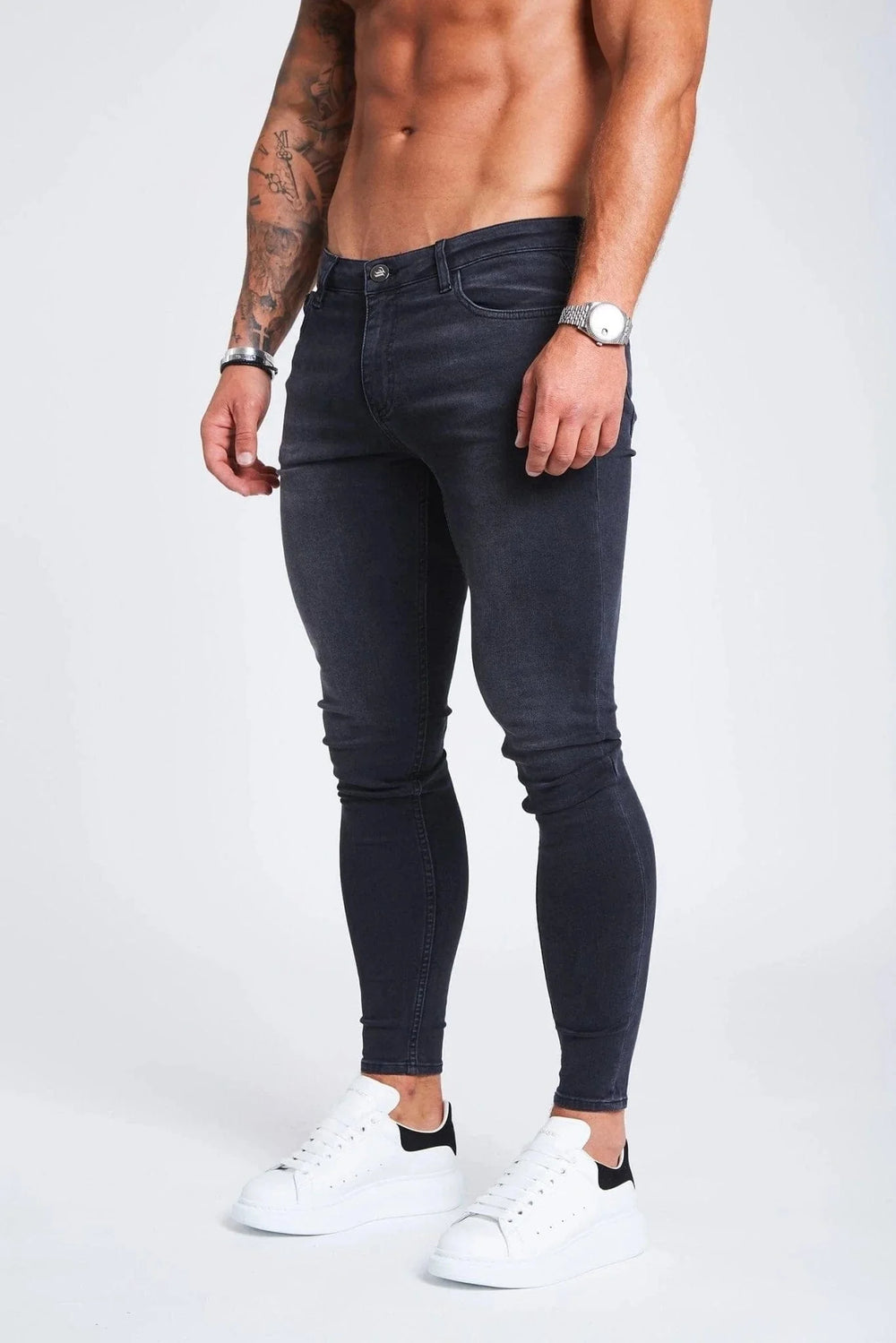 SKINNY FIT JEANS SIN ROTURAS - GRIS